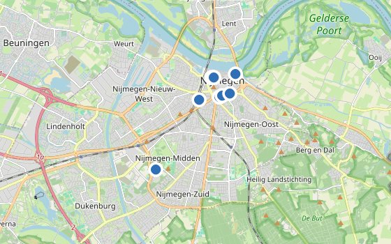 Kartenausschnitt mit den Hotels des Reiseziels