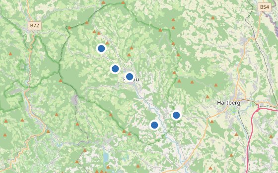 Kartenausschnitt mit den Hotels des Reiseziels