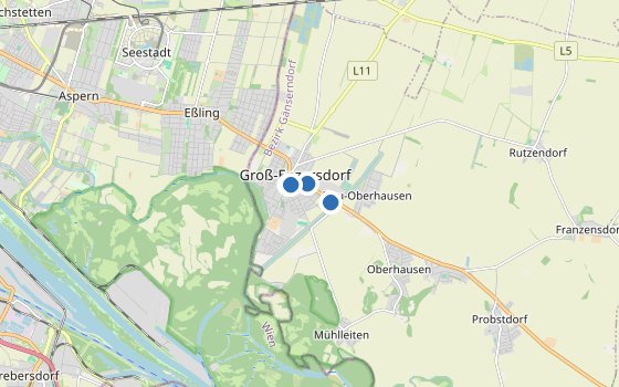 Kartenausschnitt mit den Hotels des Reiseziels