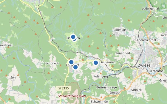 Kartenausschnitt mit den Hotels des Reiseziels
