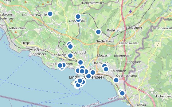 Kartenausschnitt mit den Hotels des Reiseziels
