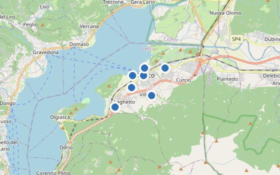 Kartenausschnitt mit den Hotels des Reiseziels