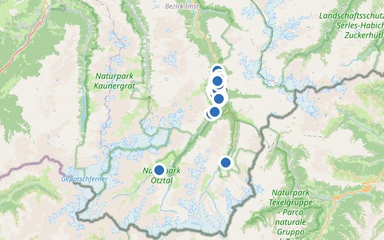 Kartenausschnitt mit den Hotels des Reiseziels