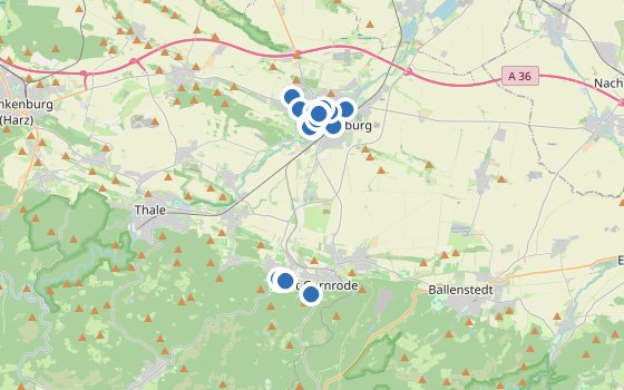 Kartenausschnitt mit den Hotels des Reiseziels