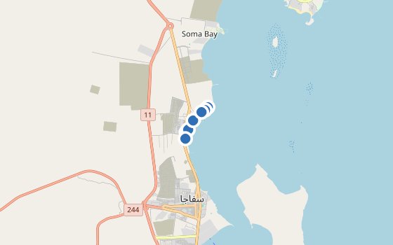 Kartenausschnitt mit den Hotels des Reiseziels