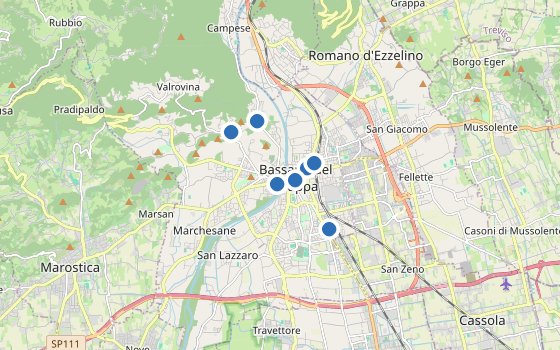 Kartenausschnitt mit den Hotels des Reiseziels