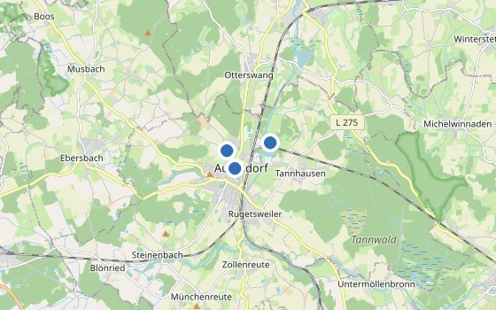 Kartenausschnitt mit den Hotels des Reiseziels