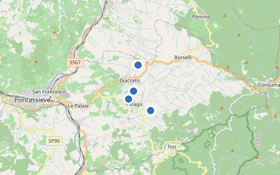 Kartenausschnitt mit den Hotels des Reiseziels