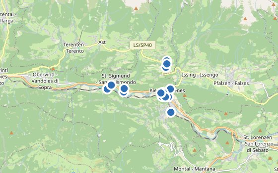 Kartenausschnitt mit den Hotels des Reiseziels