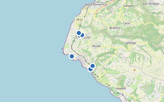 Kartenausschnitt mit den Hotels des Reiseziels