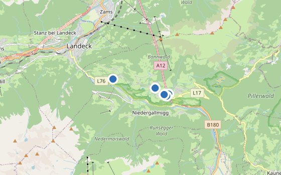 Kartenausschnitt mit den Hotels des Reiseziels