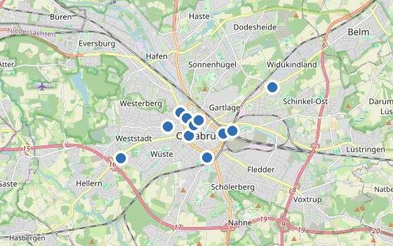 Kartenausschnitt mit den Hotels des Reiseziels