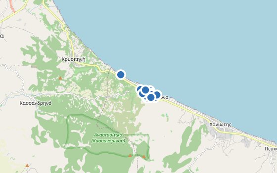 Kartenausschnitt mit den Hotels des Reiseziels