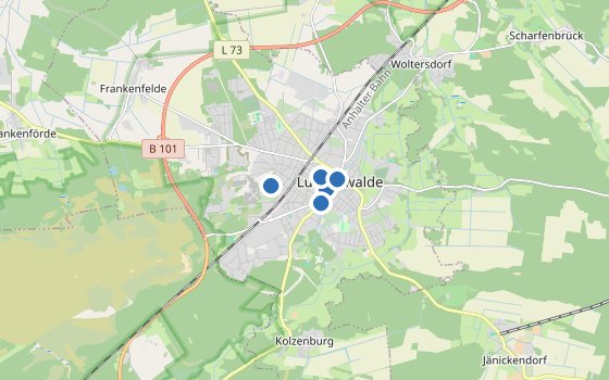 Kartenausschnitt mit den Hotels des Reiseziels