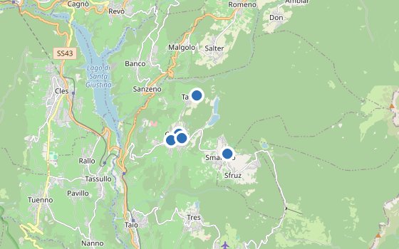 Kartenausschnitt mit den Hotels des Reiseziels