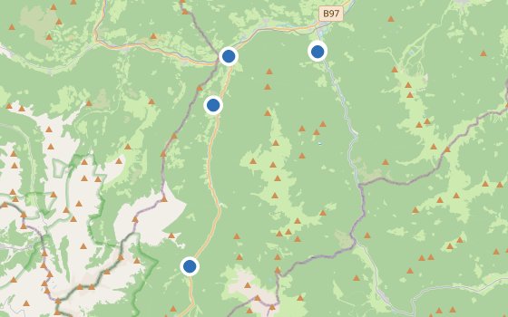 Kartenausschnitt mit den Hotels des Reiseziels
