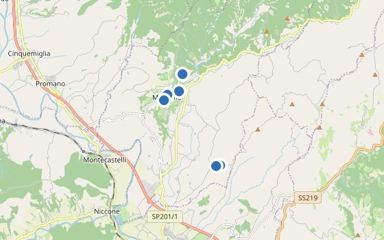 Kartenausschnitt mit den Hotels des Reiseziels