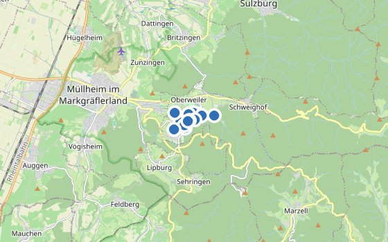 Kartenausschnitt mit den Hotels des Reiseziels