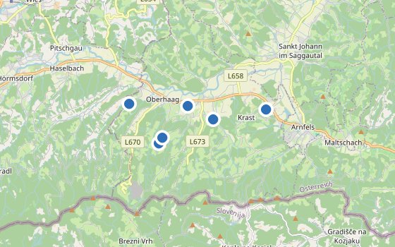 Kartenausschnitt mit den Hotels des Reiseziels