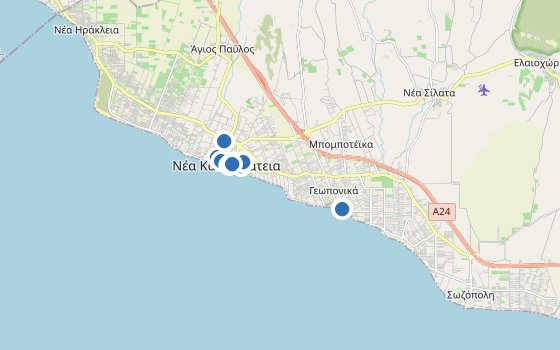 Kartenausschnitt mit den Hotels des Reiseziels