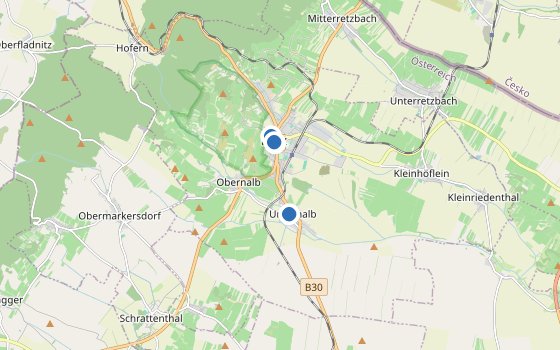 Kartenausschnitt mit den Hotels des Reiseziels