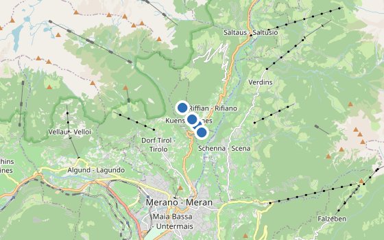 Kartenausschnitt mit den Hotels des Reiseziels