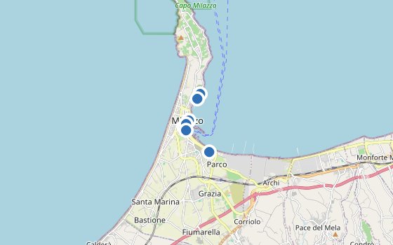 Kartenausschnitt mit den Hotels des Reiseziels