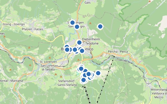Kartenausschnitt mit den Hotels des Reiseziels