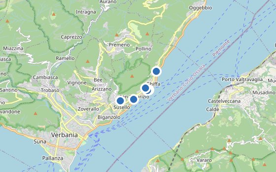 Kartenausschnitt mit den Hotels des Reiseziels