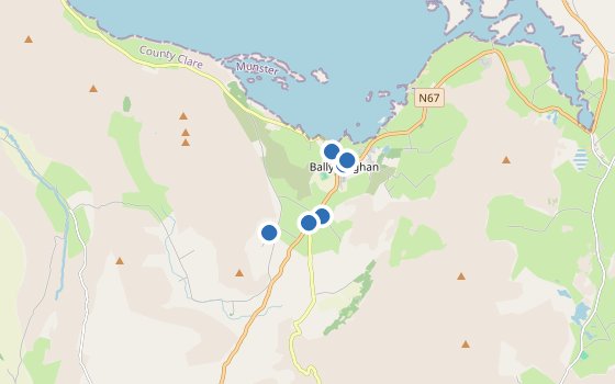 Kartenausschnitt mit den Hotels des Reiseziels