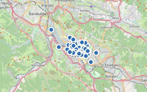 Kartenausschnitt mit den Hotels des Reiseziels