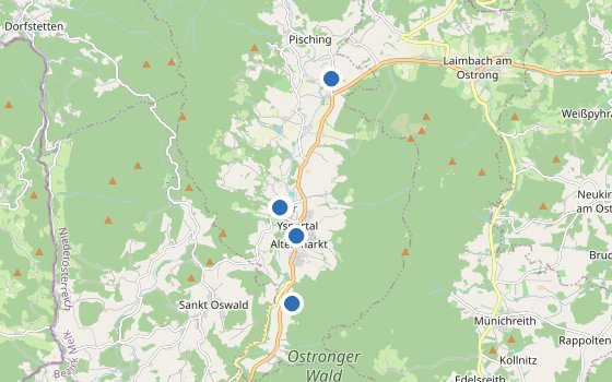 Kartenausschnitt mit den Hotels des Reiseziels
