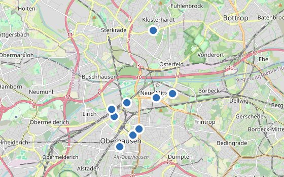 Kartenausschnitt mit den Hotels des Reiseziels