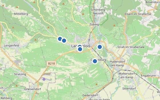 Kartenausschnitt mit den Hotels des Reiseziels