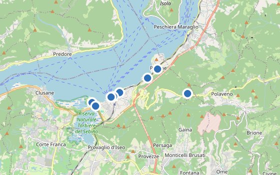 Kartenausschnitt mit den Hotels des Reiseziels