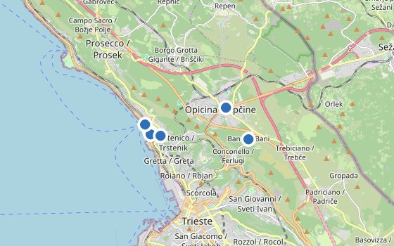 Kartenausschnitt mit den Hotels des Reiseziels