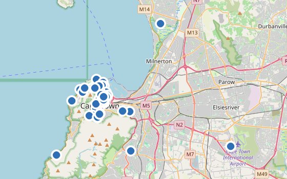 Kartenausschnitt mit den Hotels des Reiseziels
