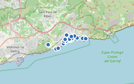 Kartenausschnitt mit den Hotels des Reiseziels
