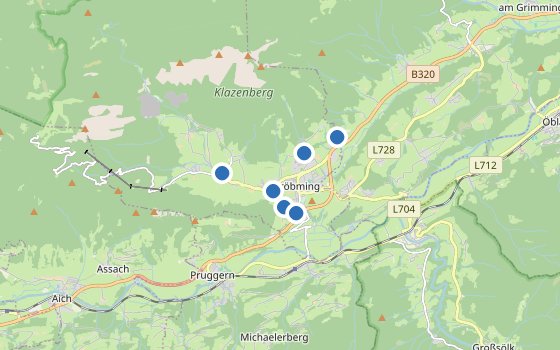Kartenausschnitt mit den Hotels des Reiseziels