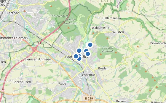 Kartenausschnitt mit den Hotels des Reiseziels