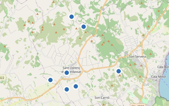 Kartenausschnitt mit den Hotels des Reiseziels