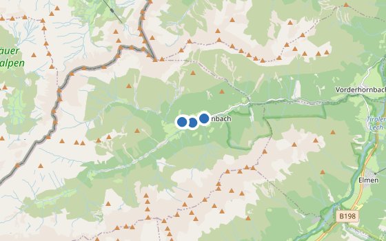Kartenausschnitt mit den Hotels des Reiseziels