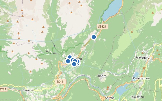 Kartenausschnitt mit den Hotels des Reiseziels