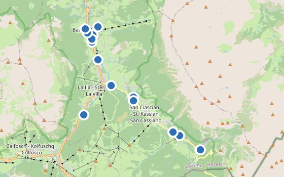 Kartenausschnitt mit den Hotels des Reiseziels