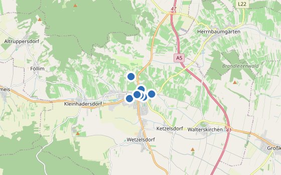 Kartenausschnitt mit den Hotels des Reiseziels