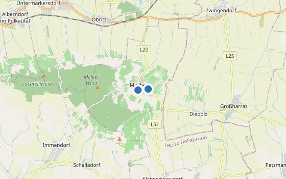 Kartenausschnitt mit den Hotels des Reiseziels