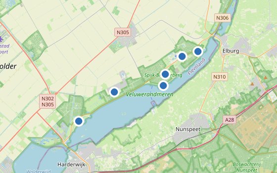 Kartenausschnitt mit den Hotels des Reiseziels