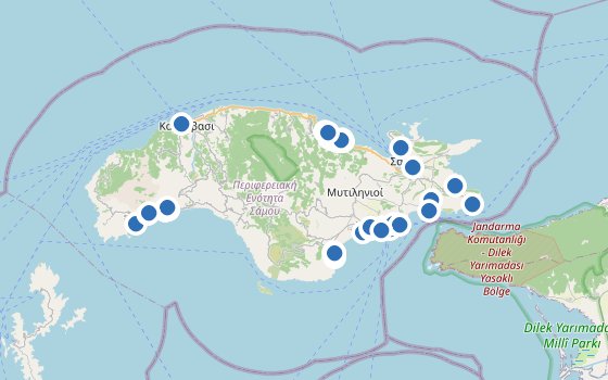 Kartenausschnitt mit den Hotels des Reiseziels