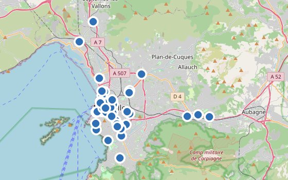 Kartenausschnitt mit den Hotels des Reiseziels