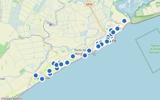 Kartenausschnitt mit den Hotels des Reiseziels